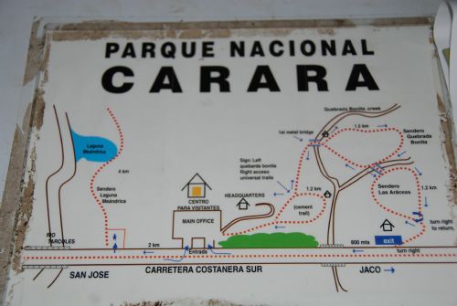 Map of all the hiking trails in Carara National Park