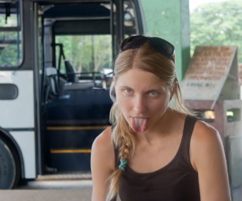 Tired after bus ride to Santa Cruz