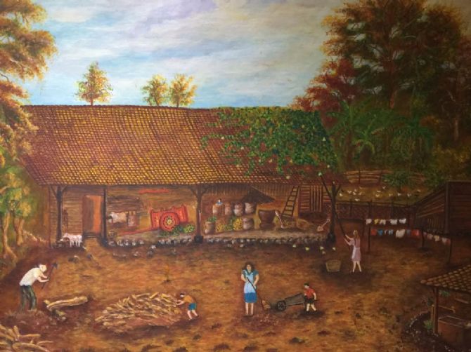Pintura de Granja tipica costarricense