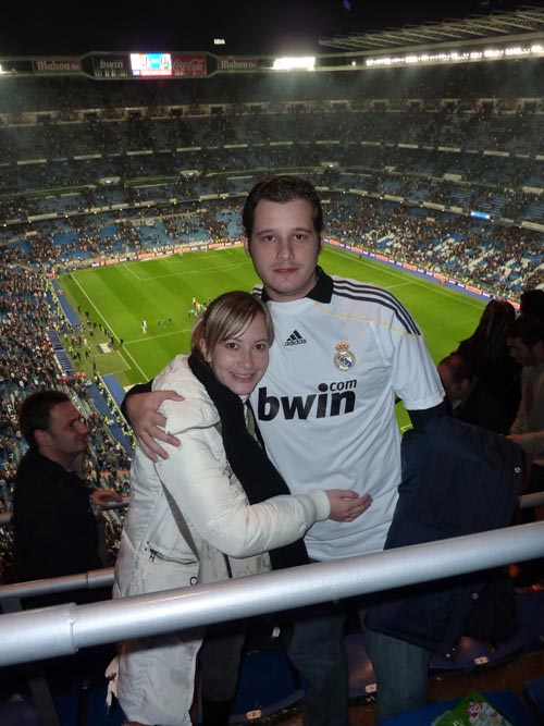 Javier with Daniela at soccer game in Spain