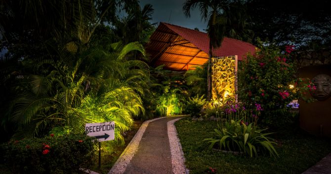 Sendero rodeadod e naturaleza hacia la recepción